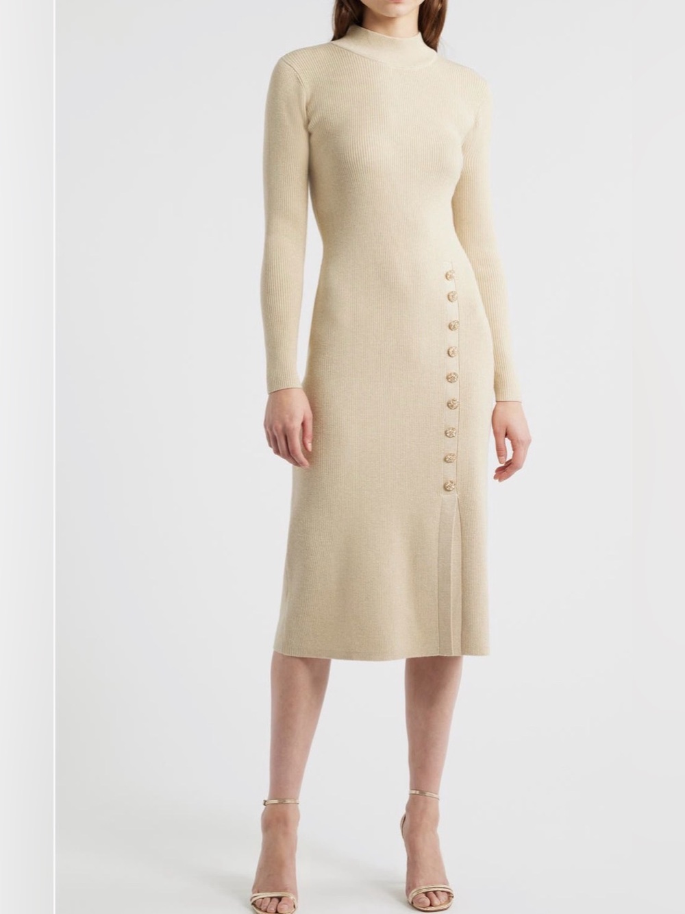 Elie Tahari
The Chaya
Metallic Long
Sleeve Rib
Maxi Dress